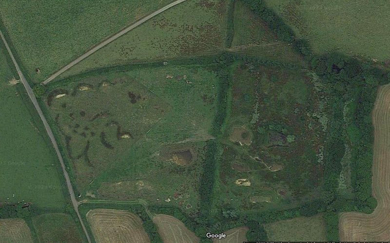 aerial image of the fields with the banks and ponds visible